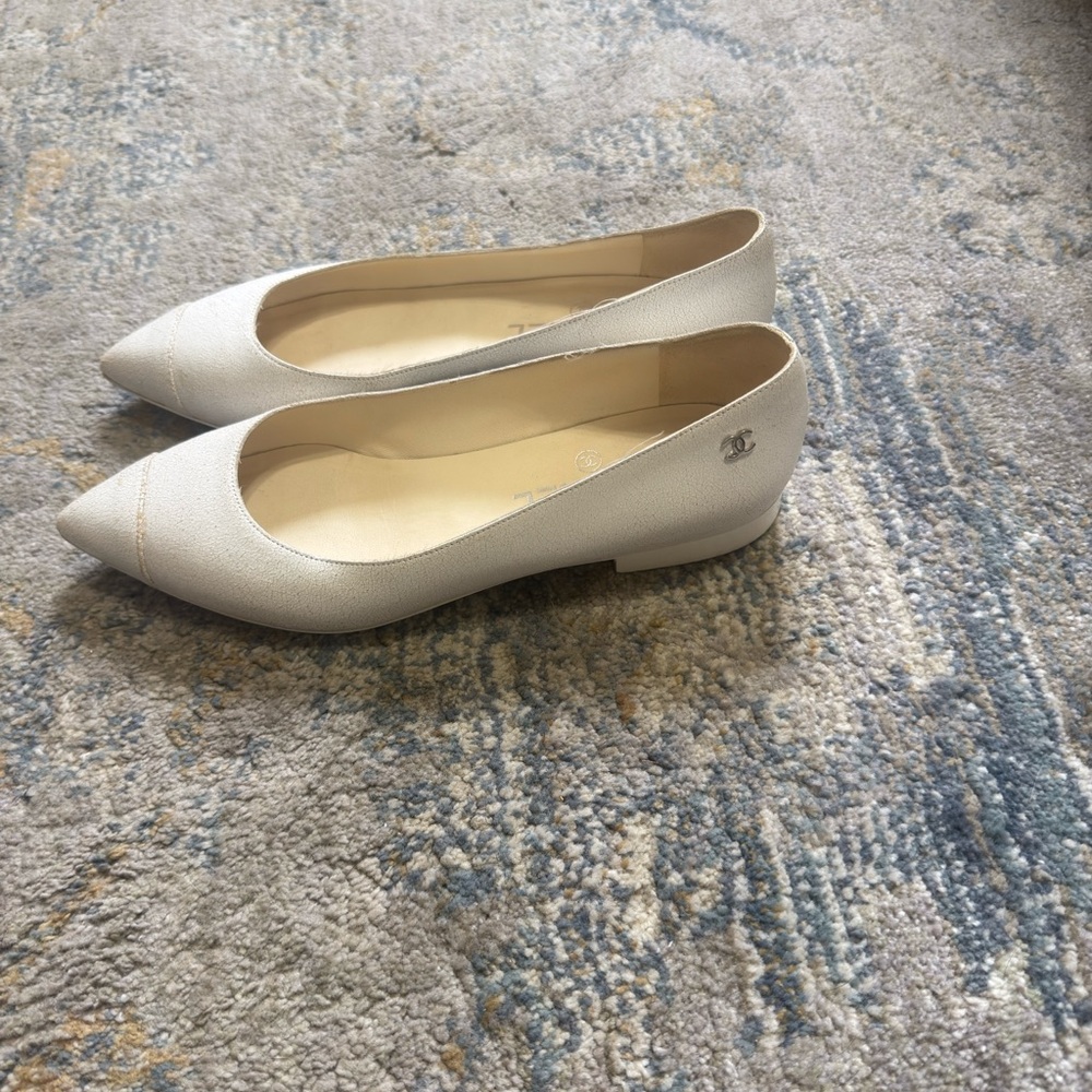 Chanel White Flats